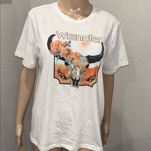 NWOT Wrangler White Tee with Orange and Black Graphic